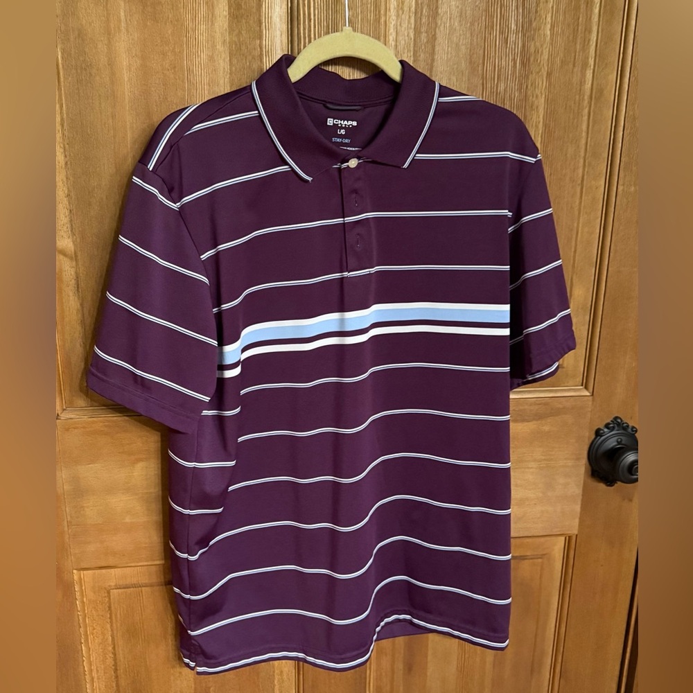 NWOT Chaps‎ Golf Purple and White Striped Polo Shirt - Large